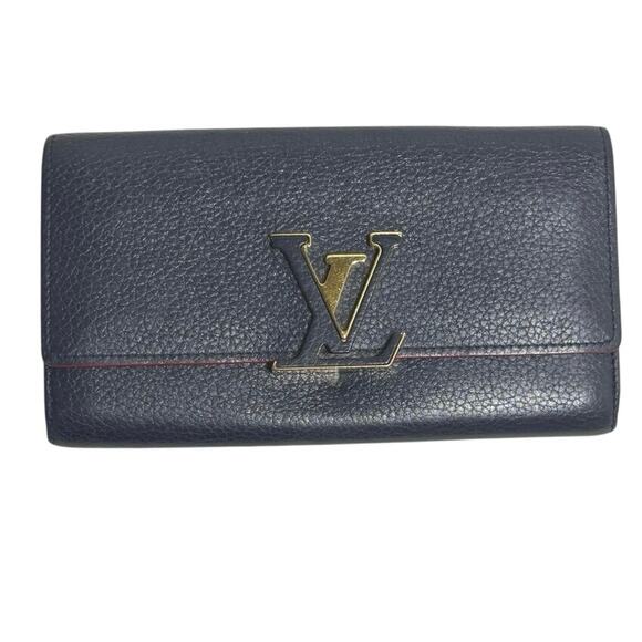 Louis Vuitton Navy Leather Envelope Wallet - Picture 1 of 6